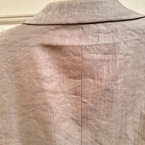 Light Gray Sheen Belted Jacket & Wide-Leg Pants Set - Picture 4 of 15